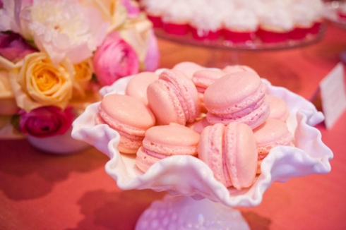 pink macroon dessert buffet milk glass